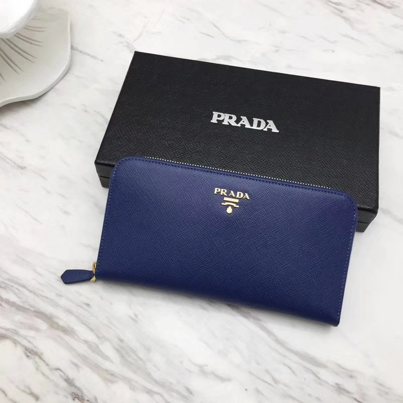 PRADA（普拉达）专柜最新款钱包 1ML506 深蓝色 原单牛皮 原单拉链 时尚特别 双重内阁 卡位多 容量大 20x10.3cm