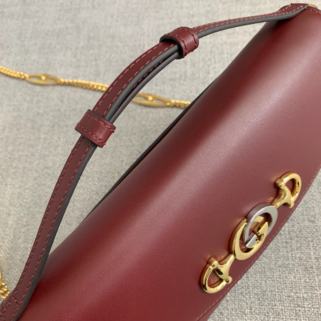 Gucci包包价格 古驰新款ZUMI系列链条手提包单肩包24CM 酒红色