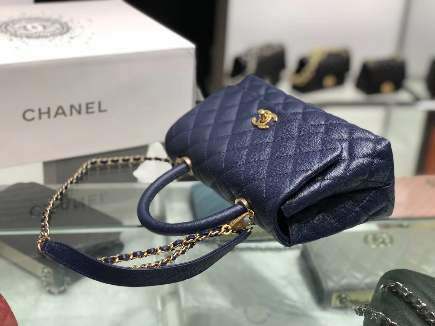 Chanel（香奈儿） coco handle 链条包 小号 藏蓝色 金扣 24cm