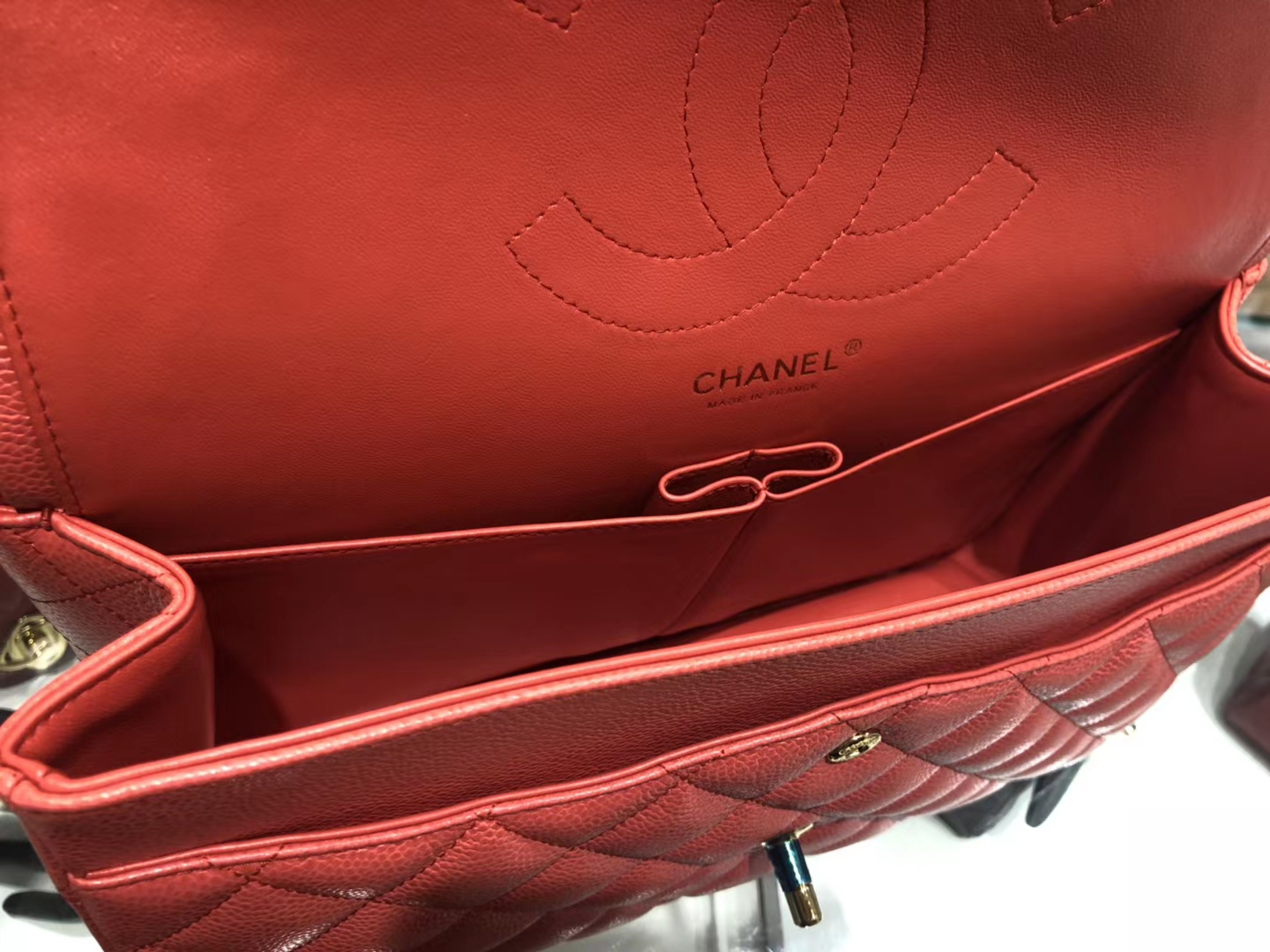 Chanel（香奈儿）cf jumbo 单肩包 红色 金扣 30cm