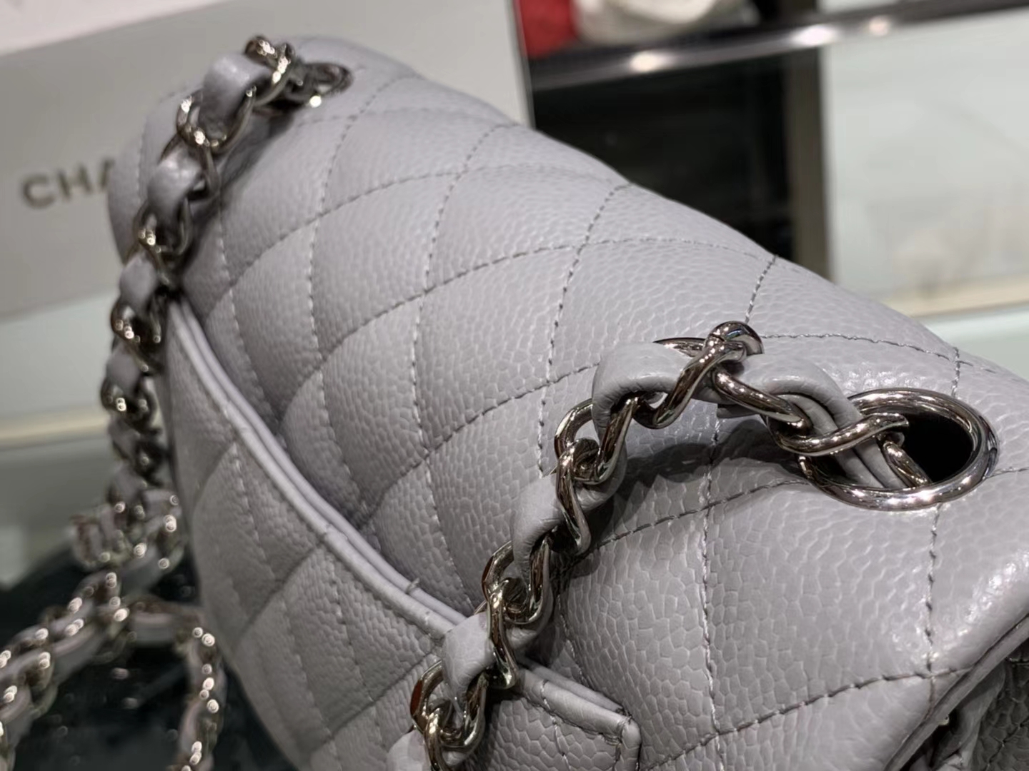 Chanel（香奈儿）cf # 链条包 浅灰色 银扣 银链 20cm