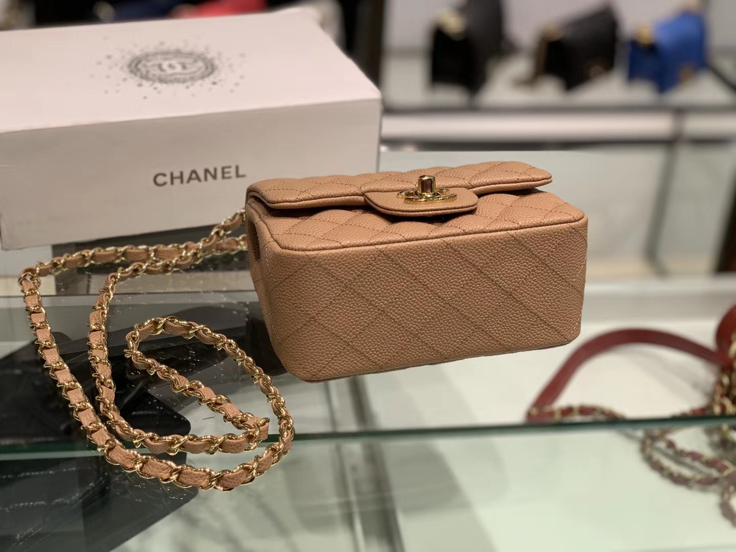 Chanel（香奈儿）cf # 链条包 卡其色 金扣 金链 17cm