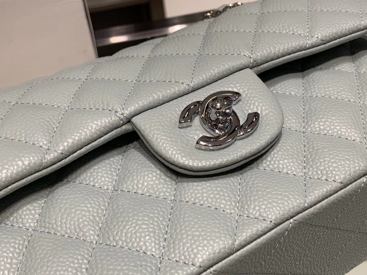 Chanel（香奈儿）cf # 链条包 浅灰蓝 银扣 银链 23cm