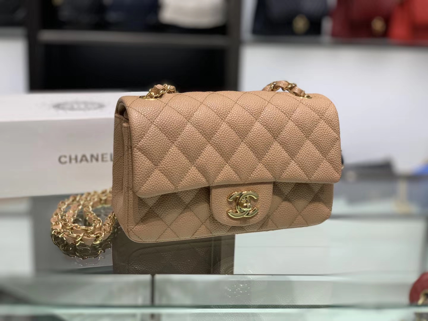 Chanel（香奈儿）cf # 链条包 卡其色 金扣 金链 20cm