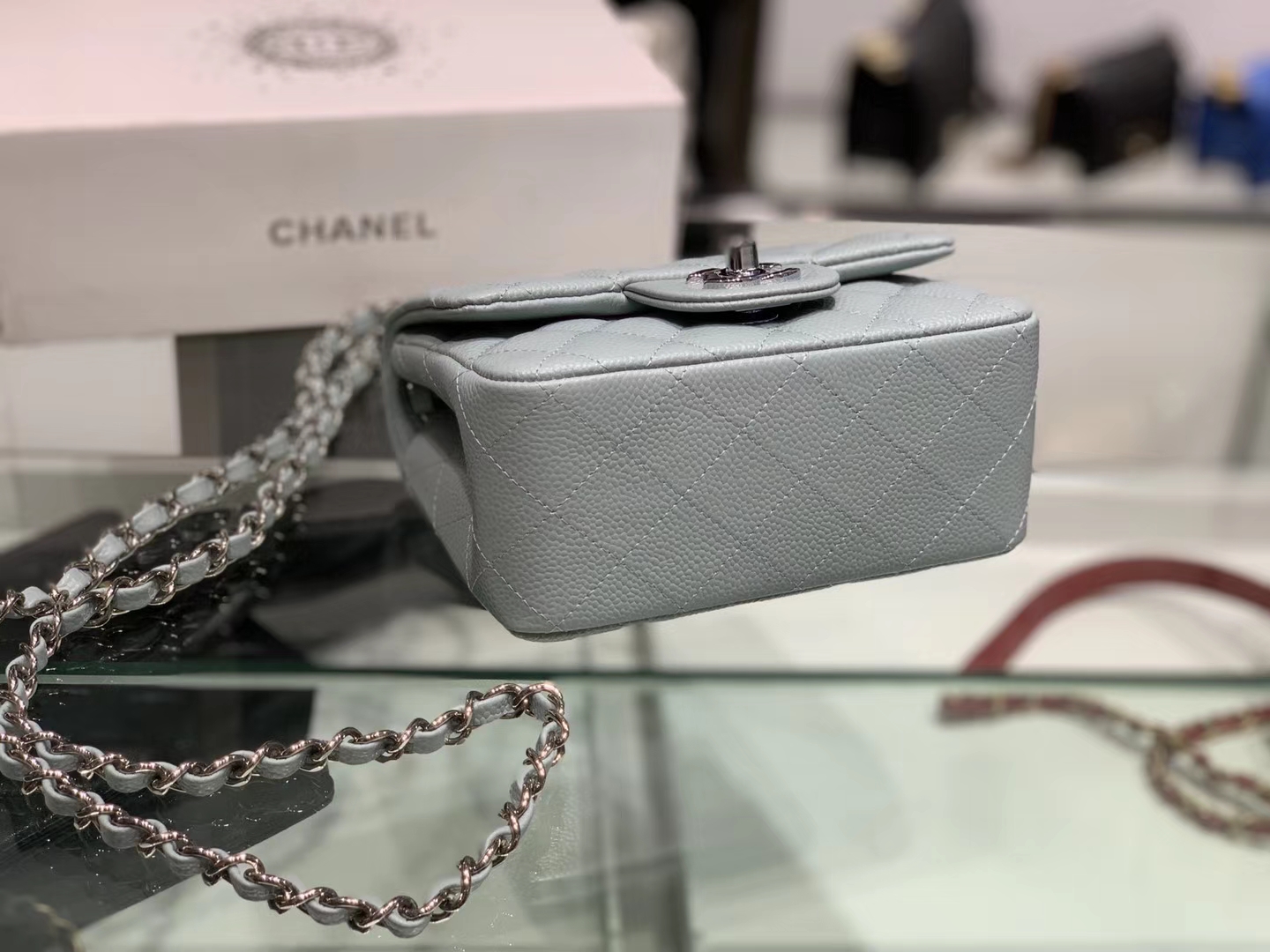 Chanel（香奈儿）cf # 链条包 浅灰蓝 银扣 银链 17cm