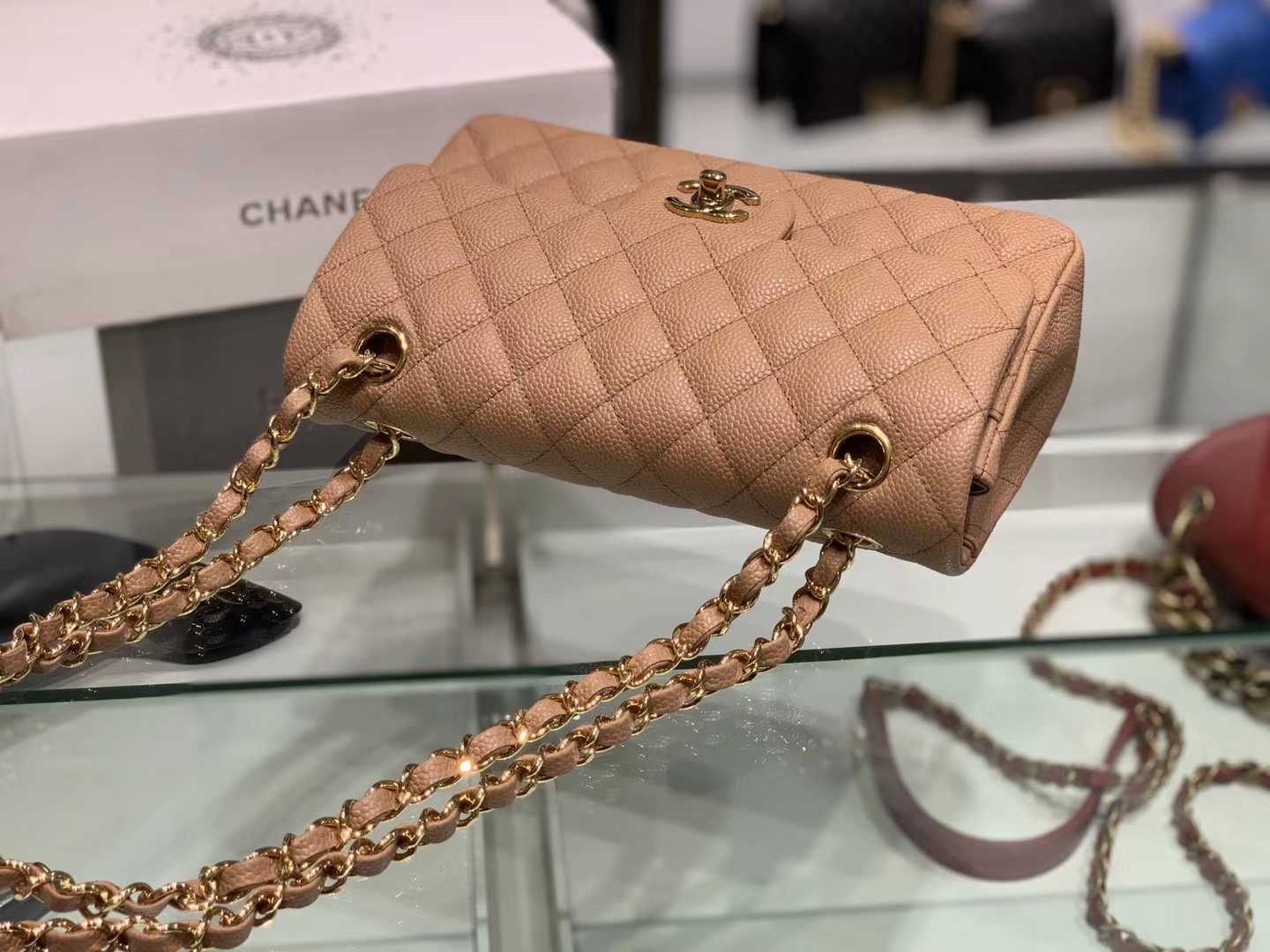 Chanel（香奈儿）cf # 链条包 卡其色 金扣 金链 23cm