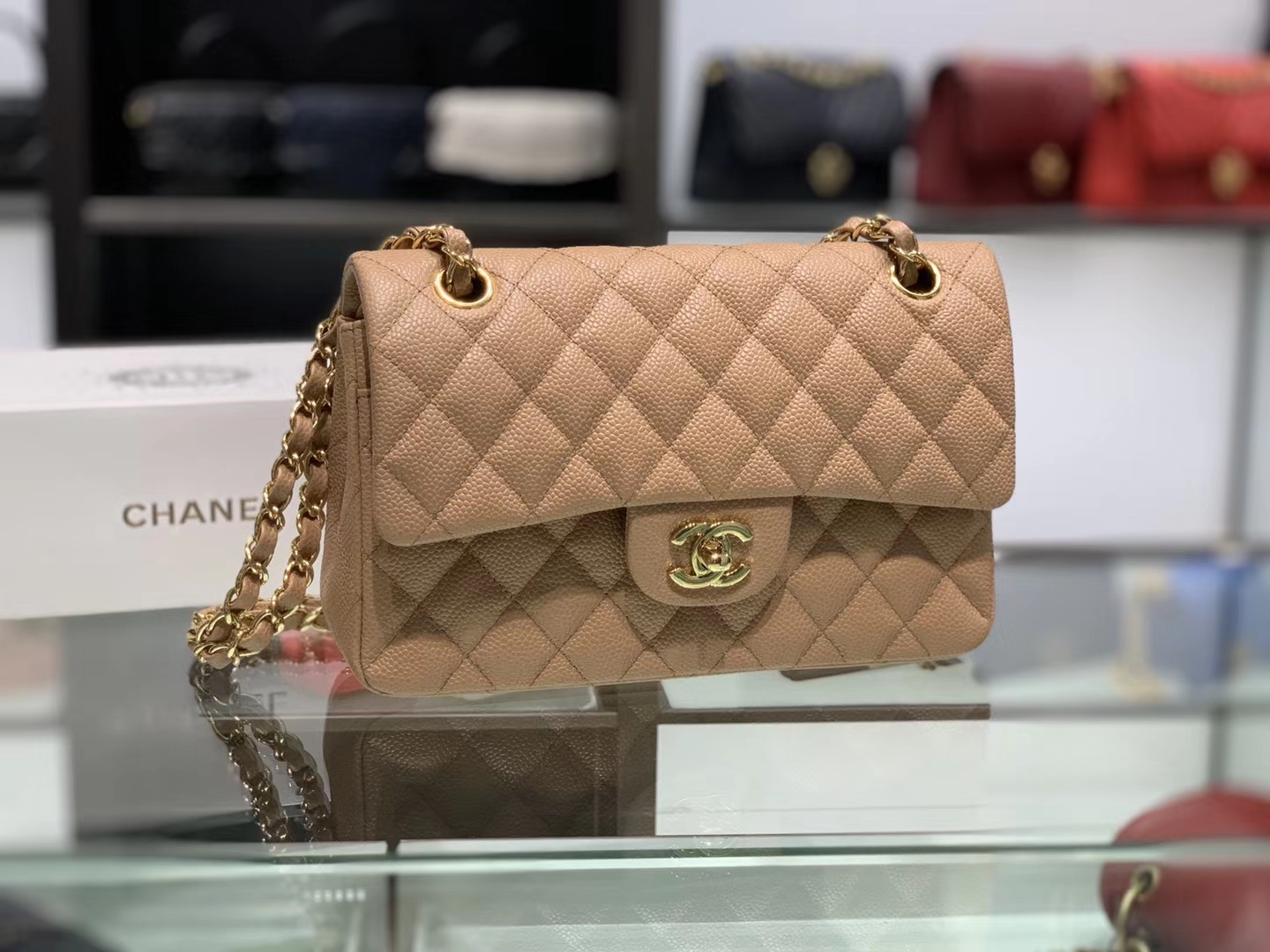 Chanel（香奈儿）cf # 链条包 卡其色 金扣 金链 23cm
