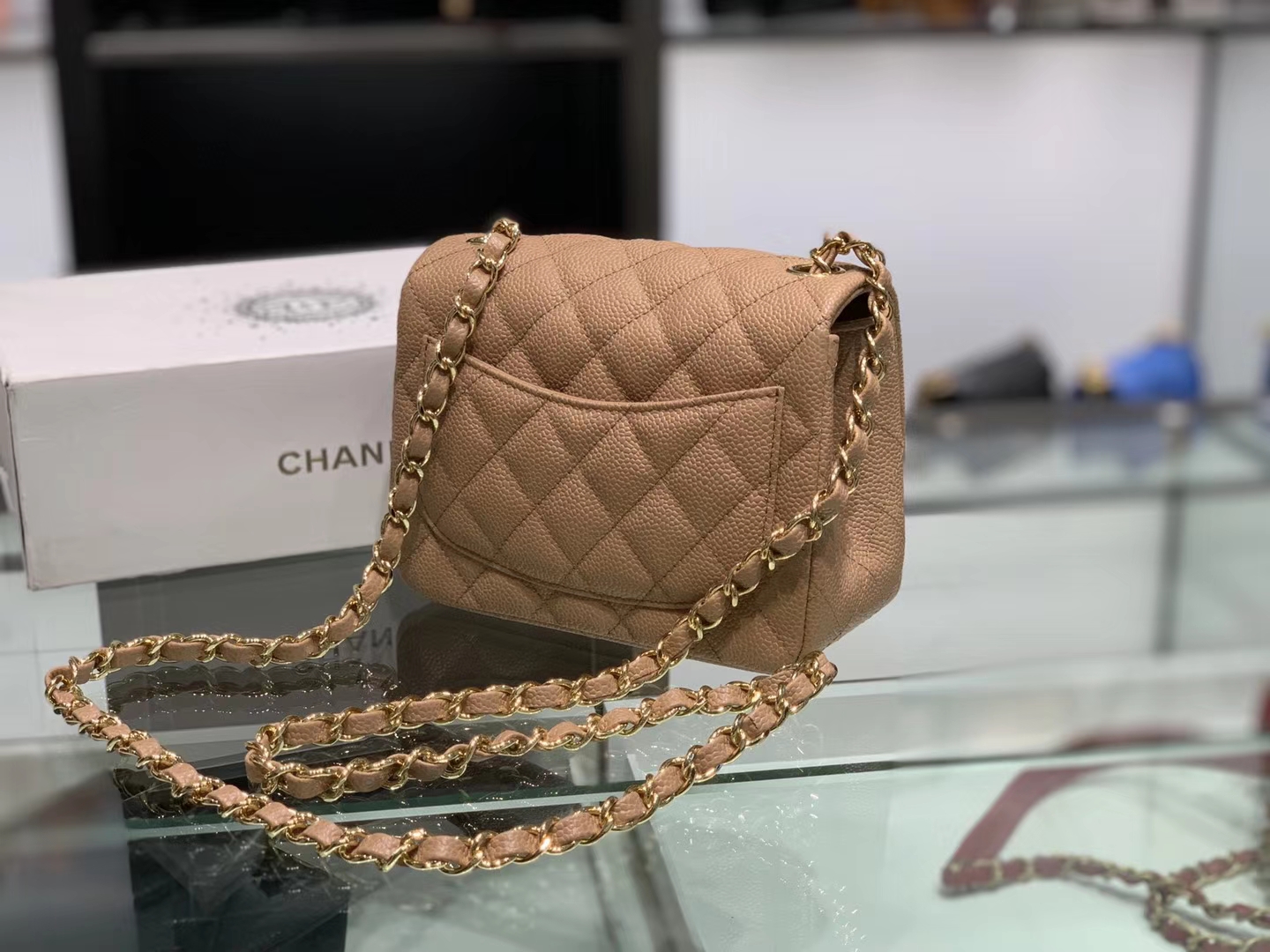 Chanel（香奈儿）cf # 链条包 卡其色 金扣 金链 17cm