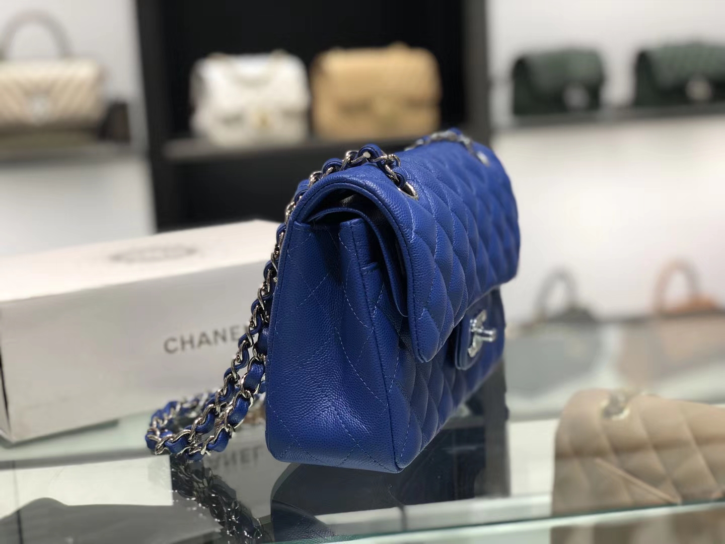 Chanel（香奈儿）cf # 链条包 宝蓝色 银扣 银链 23cm