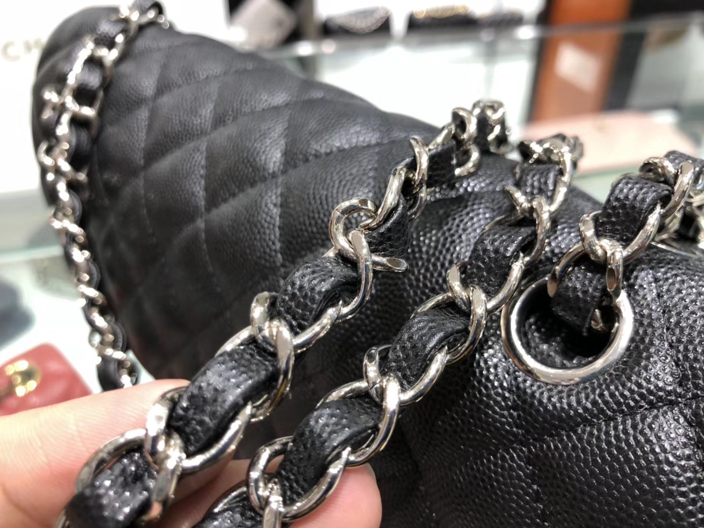 Chanel（香奈儿）cf # 链条包 黑色 细球纹 银扣 银链 25cm