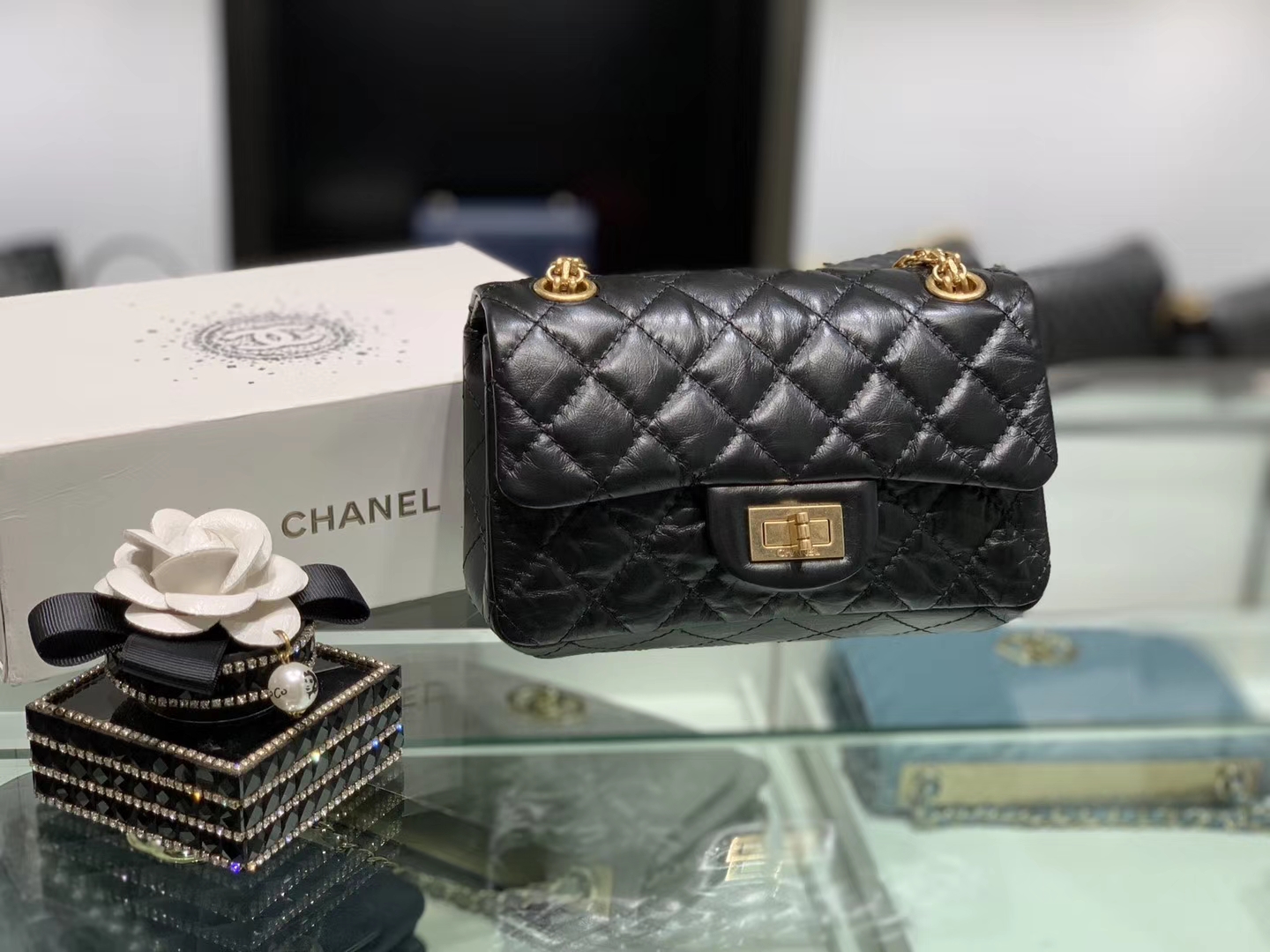 Chanel（香奈儿）reissue 链条包 2.55经典复刻系列 黑色 20cm 金扣