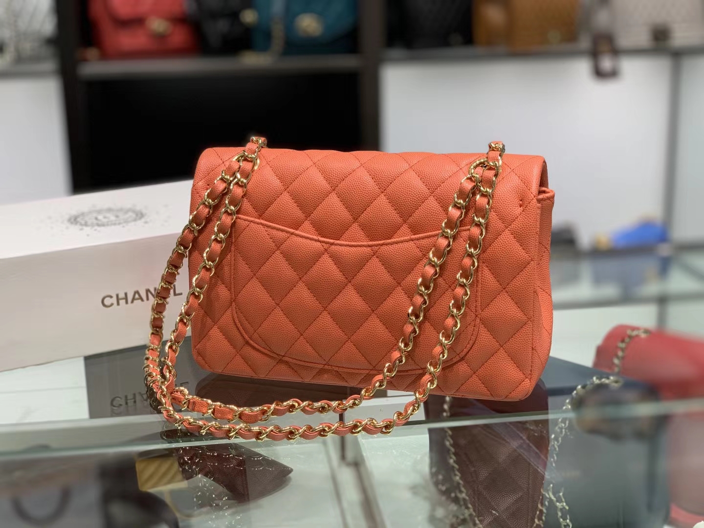 Chanel（香奈儿）cf # 链条包 橙色 金扣 金链 23cm