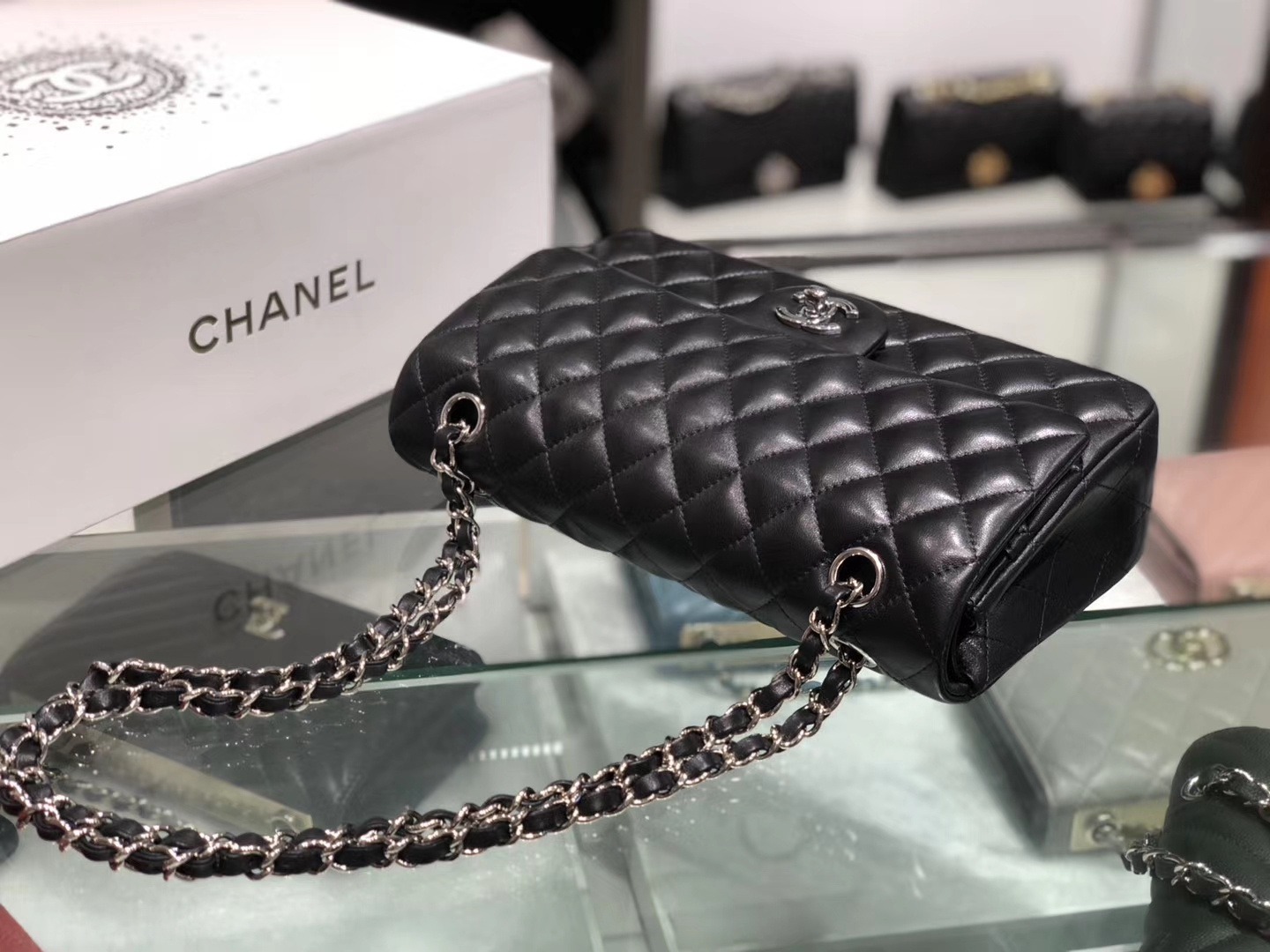 Chanel（香奈儿）cf # 链条包 羊皮 黑色 银扣 银链 25cm