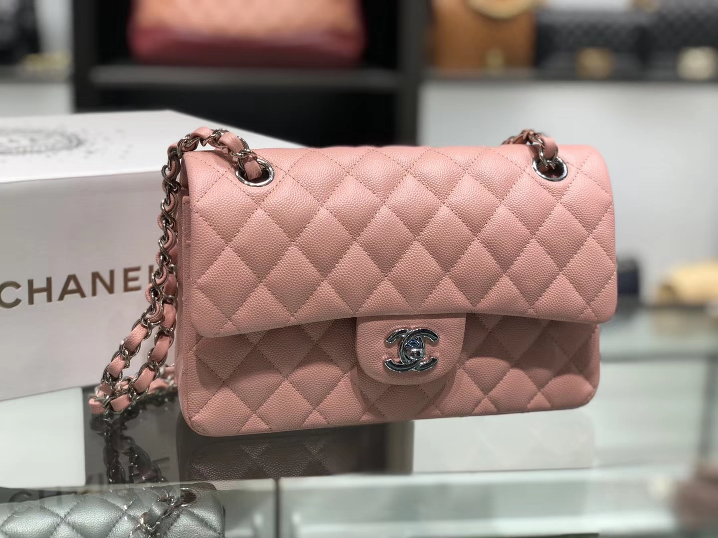 Chanel（香奈儿）cf # 链条包 藕粉色 银扣 银链 23cm