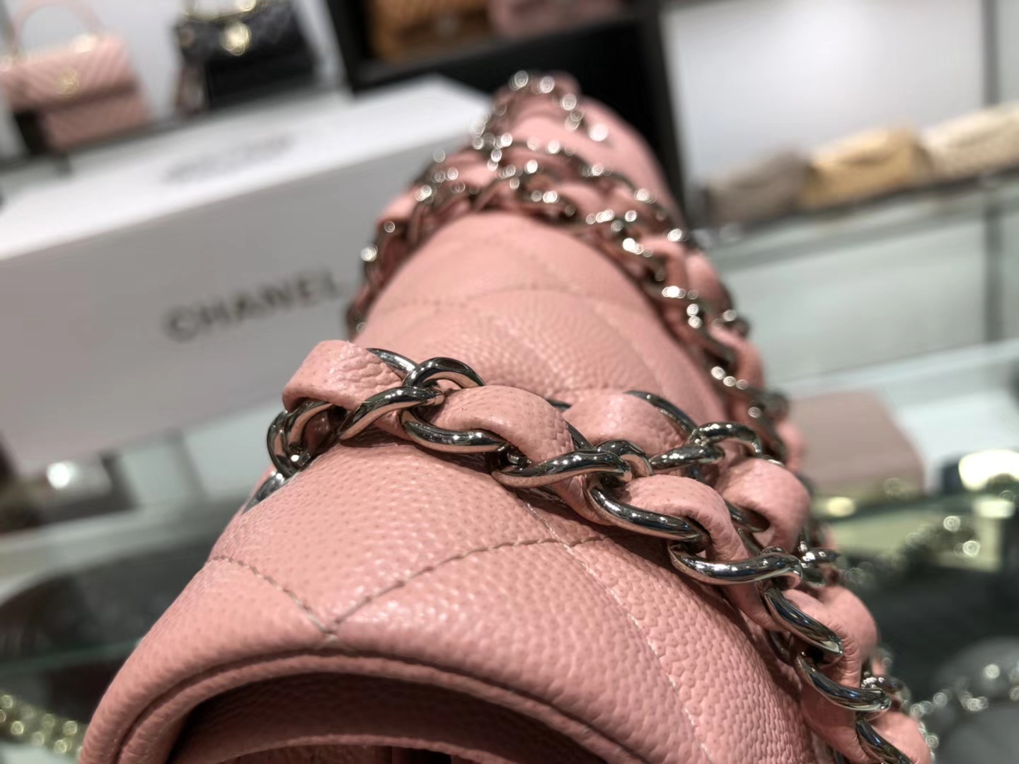 Chanel（香奈儿）cf # 链条包 藕粉色 银扣 银链 25cm