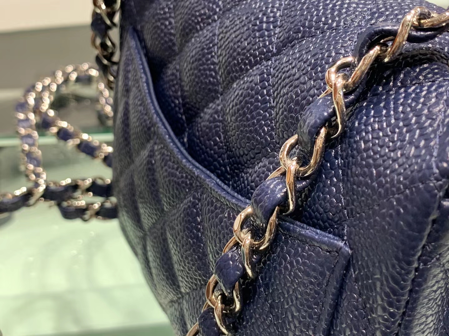 Chanel（香奈儿）cf # 链条包 深蓝色 银扣 银链 17cm