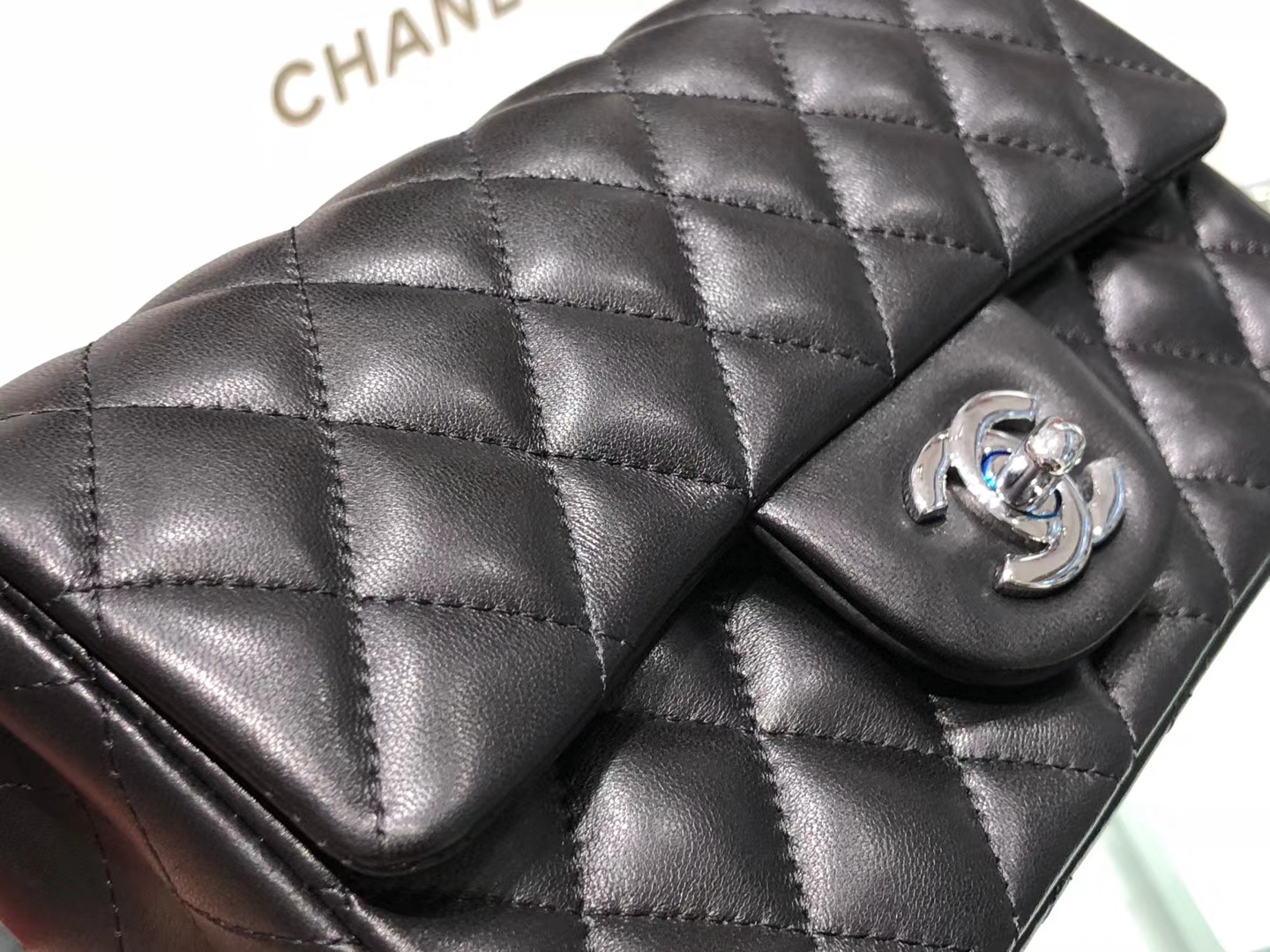 Chanel（香奈儿）cf # 链条包 羊皮 黑色 银扣 银链 20cm