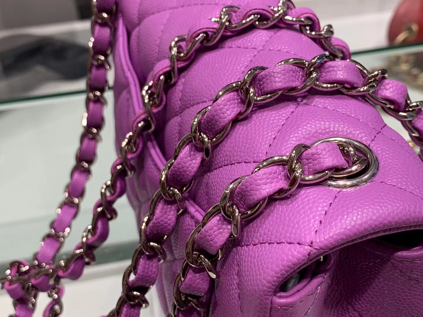 Chanel（香奈儿）cf # 链条包 细球纹 紫色 银扣 银链 20cm