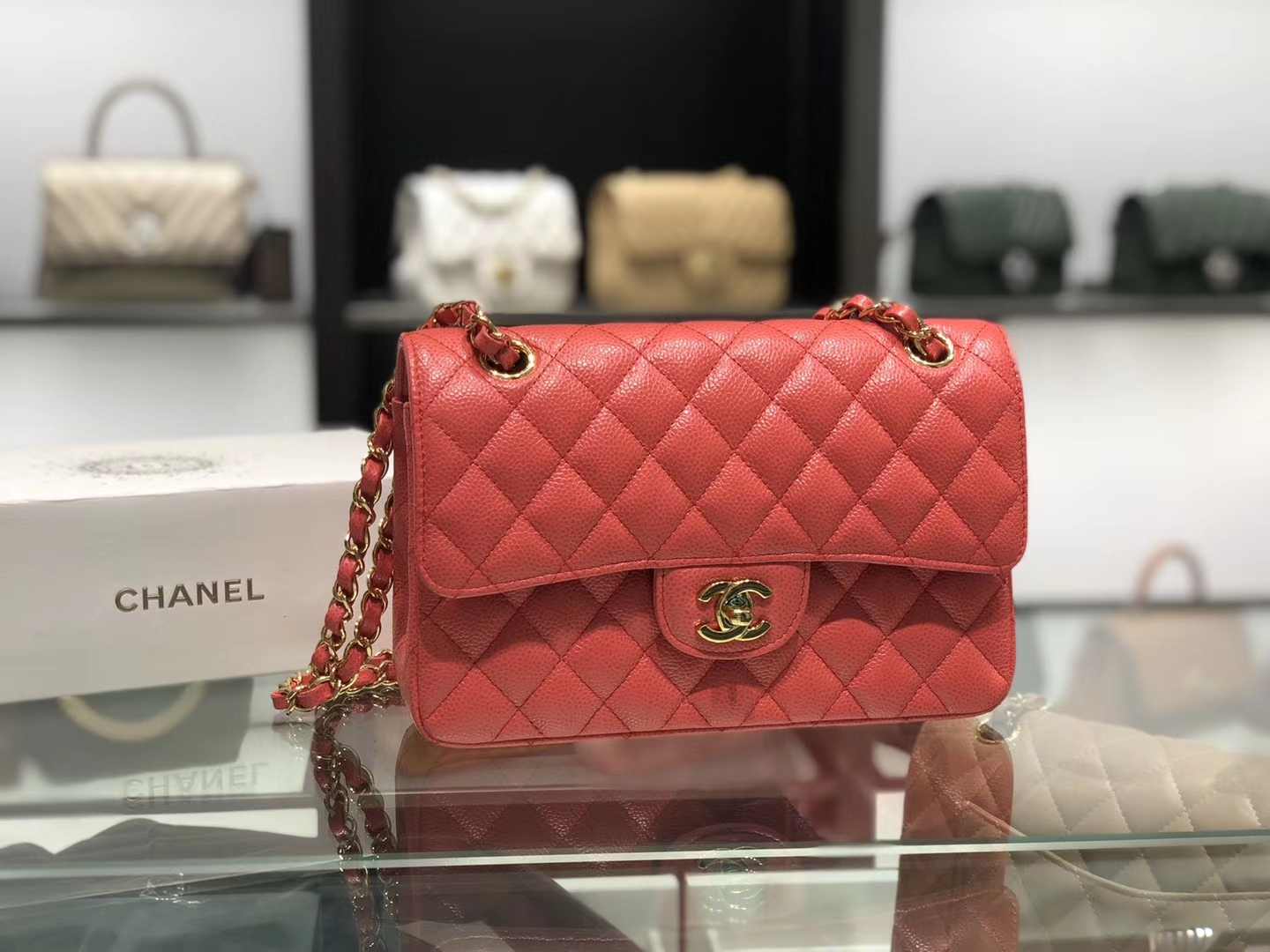 Chanel（香奈儿）cf # 链条包 中国红 金扣 金链 23cm