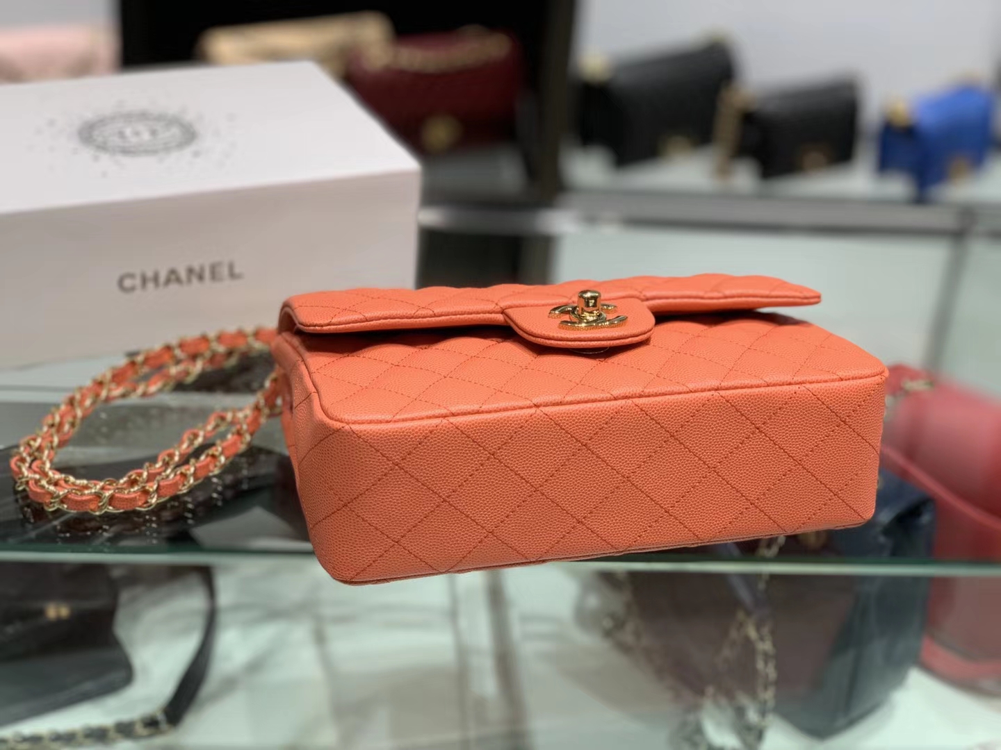 Chanel（香奈儿）cf # 链条包 橙色 金扣 金链 23cm