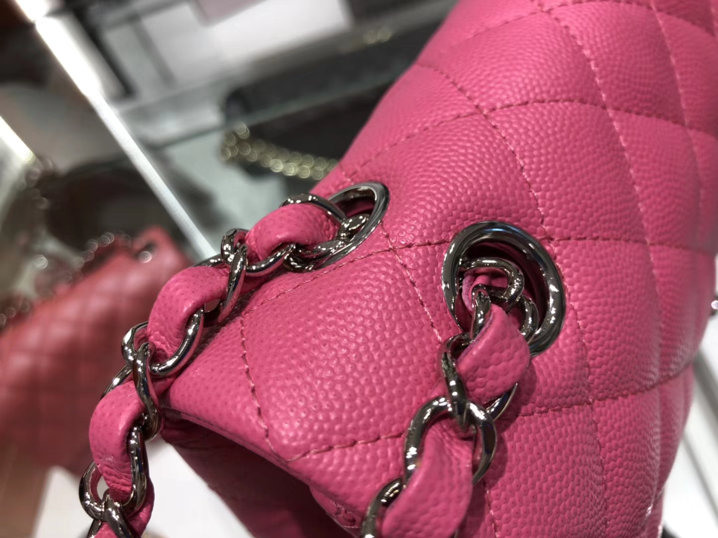 Chanel（香奈儿）cf # 链条包 玫红色 银扣 银链 25cm