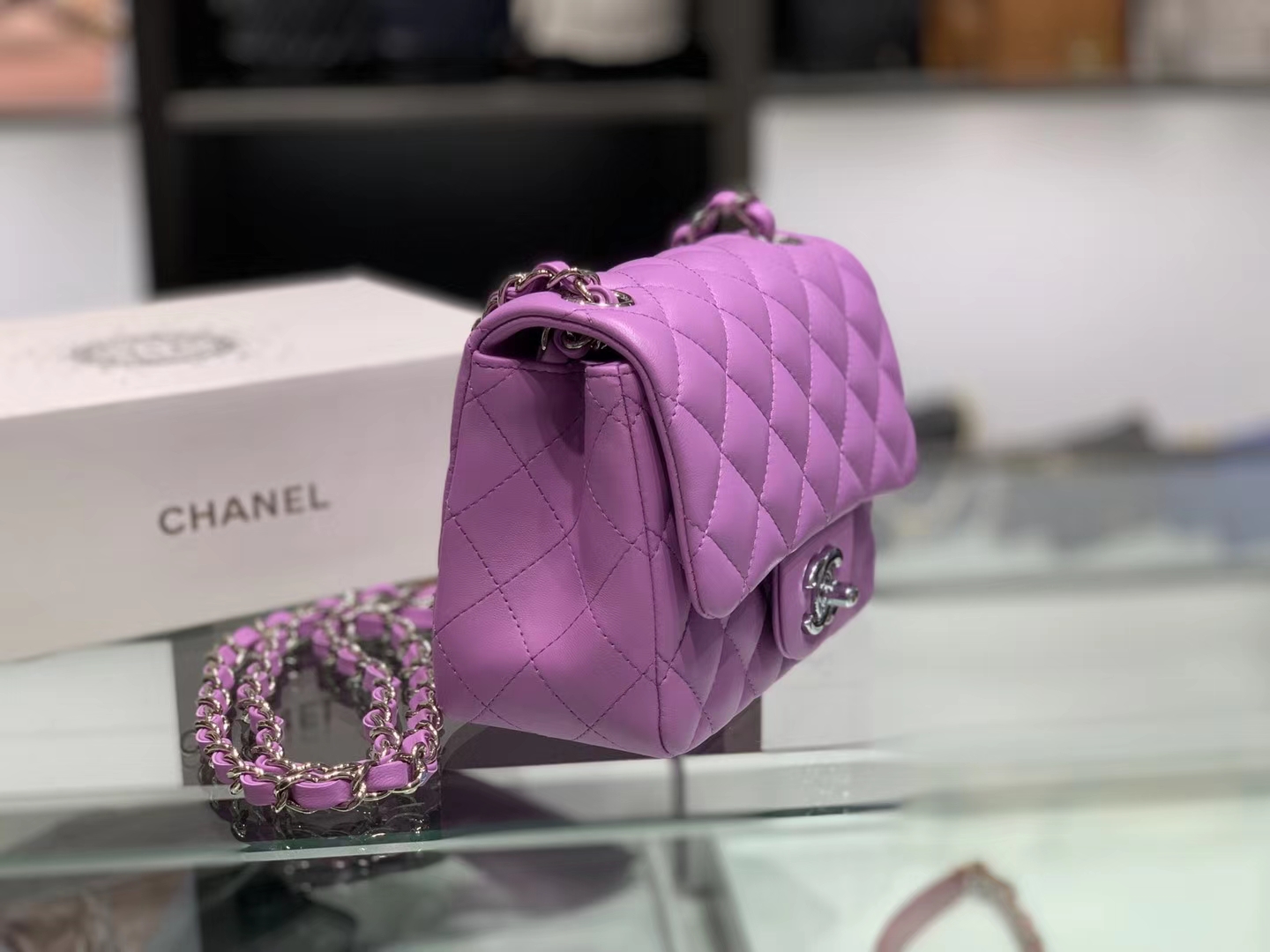 Chanel（香奈儿）cf # 链条包 香芋紫 羊皮 银扣 银链 17cm