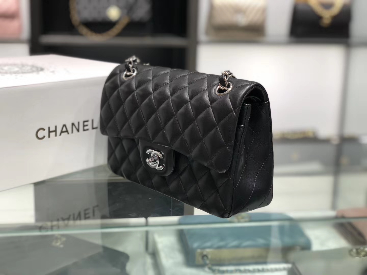 Chanel（香奈儿）cf # 链条包 羊皮 黑色 银扣 银链 23cm