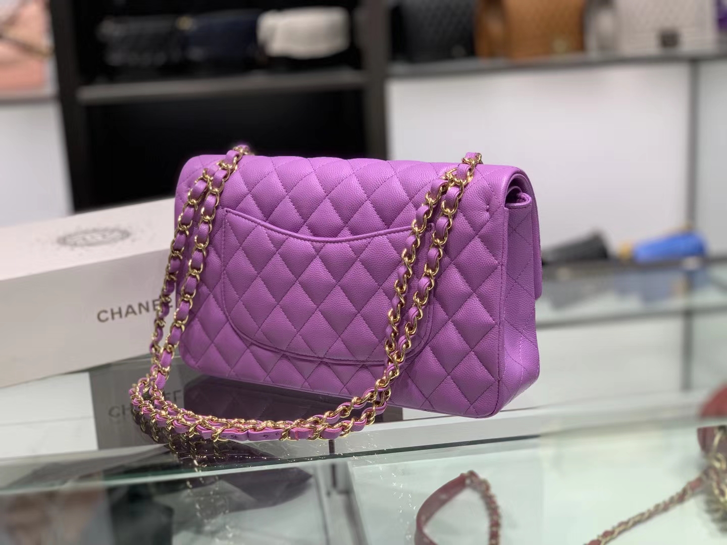 Chanel（香奈儿）cf # 链条包 细球纹 香芋紫 金扣 金链 25cm