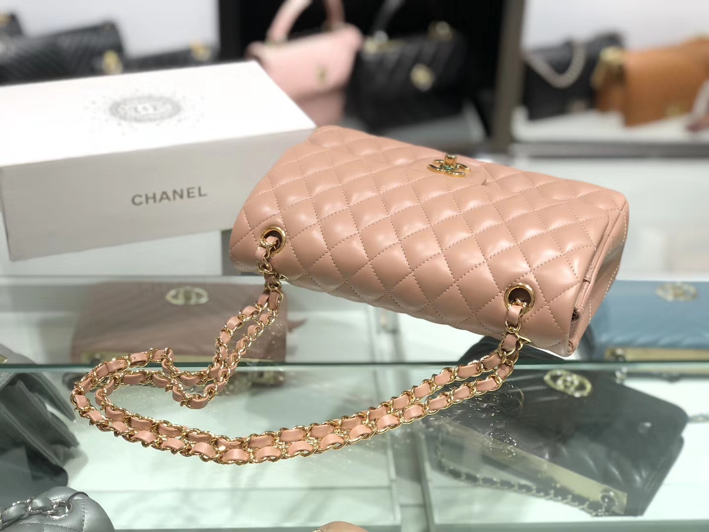 Chanel（香奈儿）cf # 链条包 卡其粉 金扣 金链 25cm