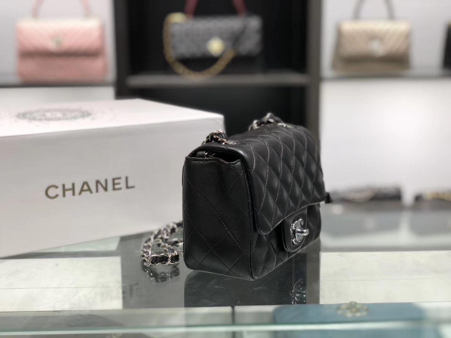 Chanel（香奈儿）cf # 链条包 羊皮 黑色 银扣 银链 17cm