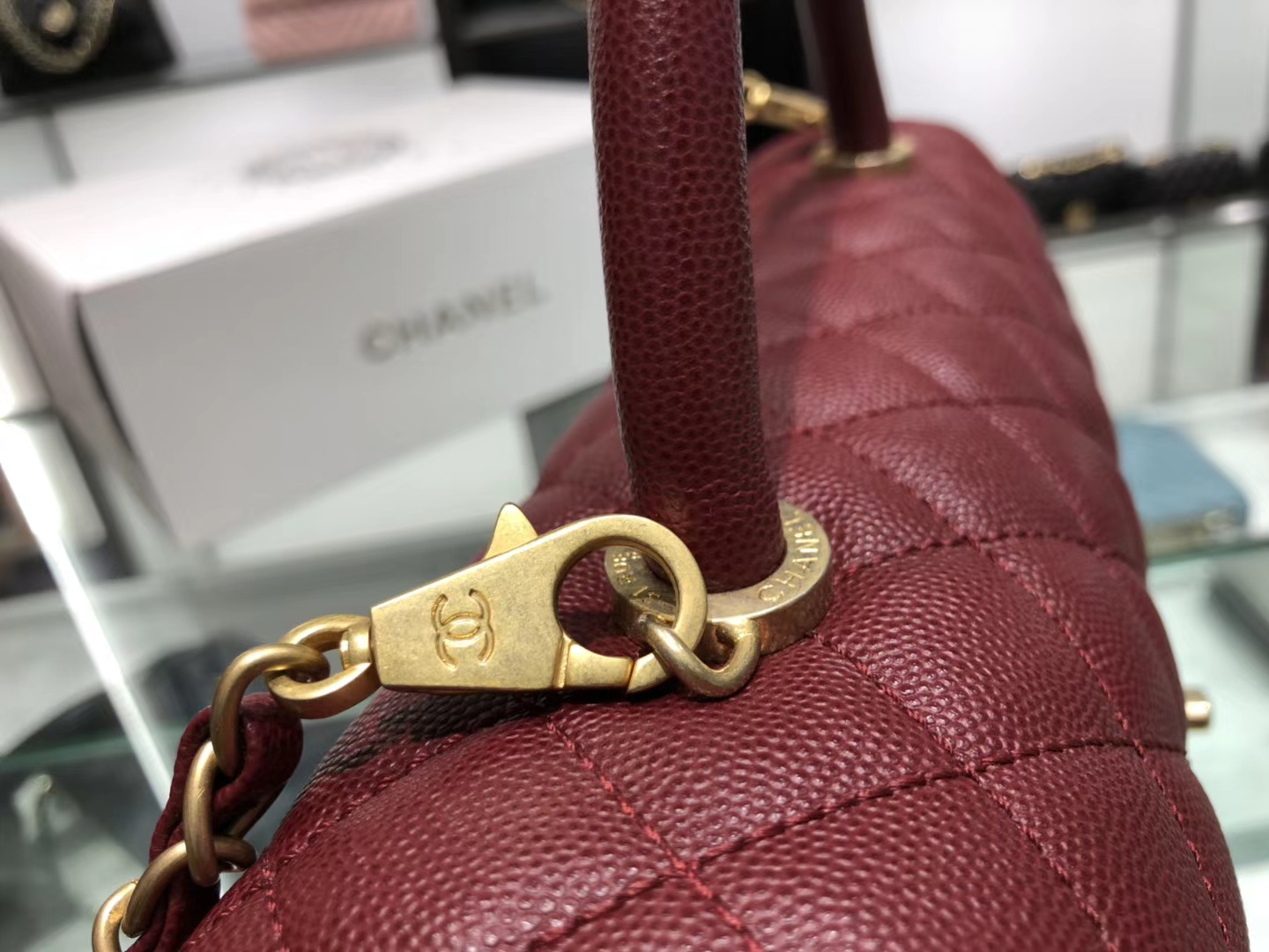 Chanel（香奈儿）coco handle # 中号 菱格包 枣红色 金扣 29cm