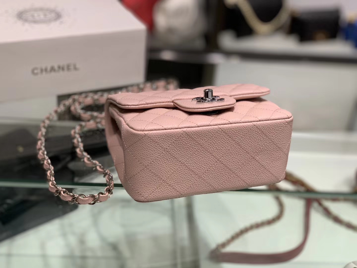 Chanel（香奈儿）cf # 链条包 浅粉色 银扣 银链 17cm