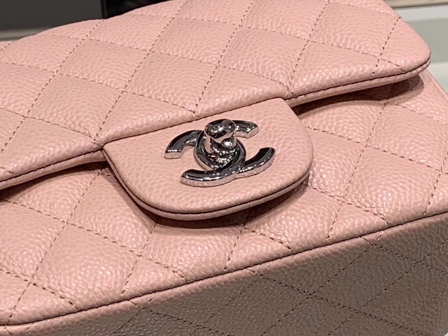 Chanel（香奈儿）cf # 链条包 浅粉色 银扣 银链 17cm