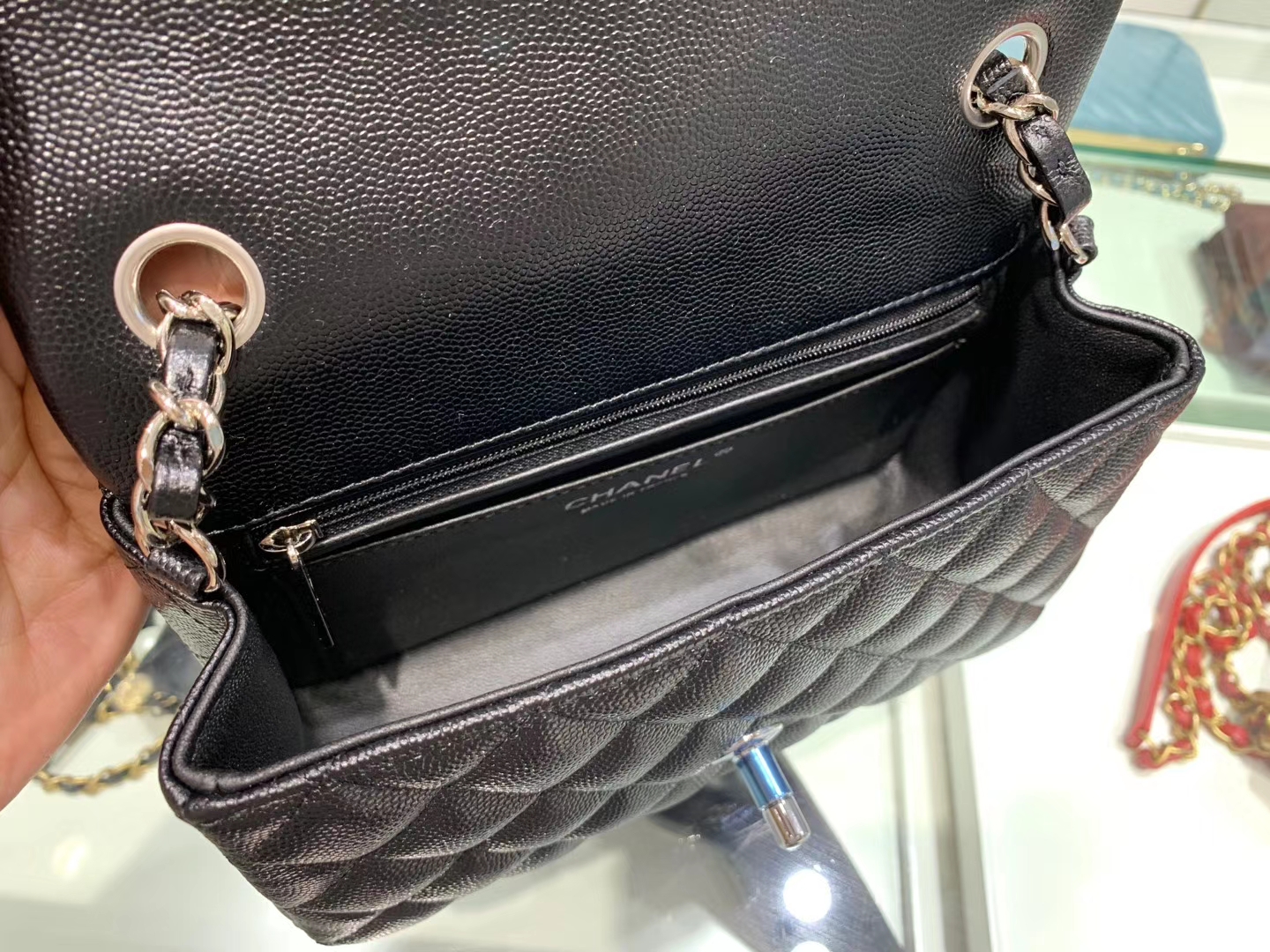 Chanel（香奈儿）cf # 链条包 细球纹 黑色 银扣 银链 20cm