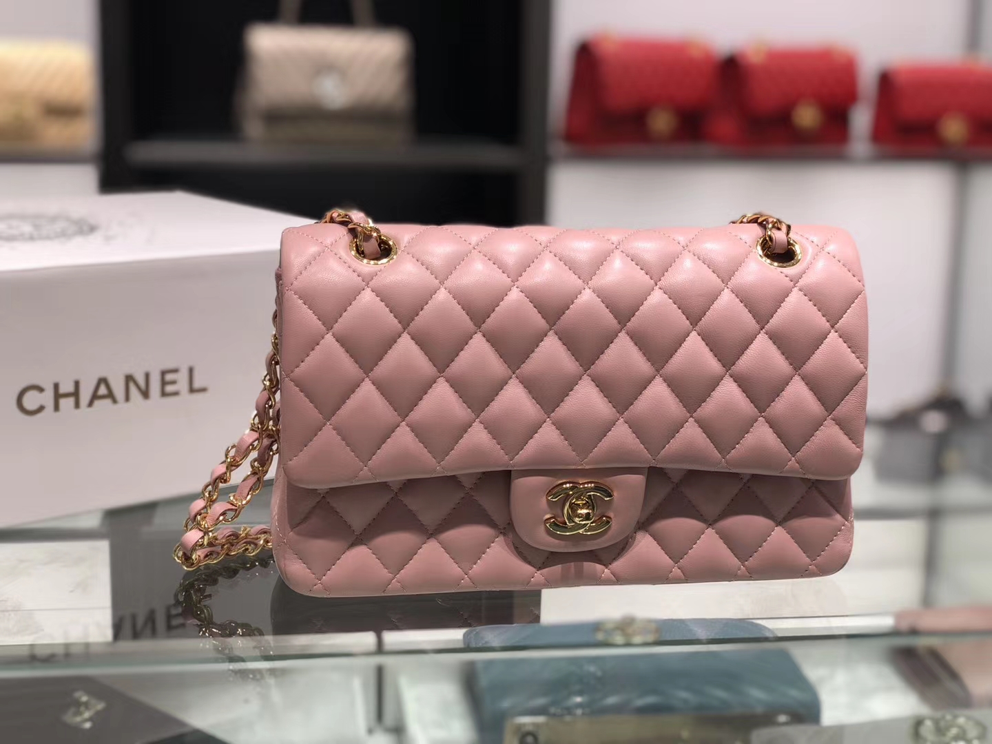 Chanel（香奈儿）cf # 链条包 粉色 金扣 金链 25cm
