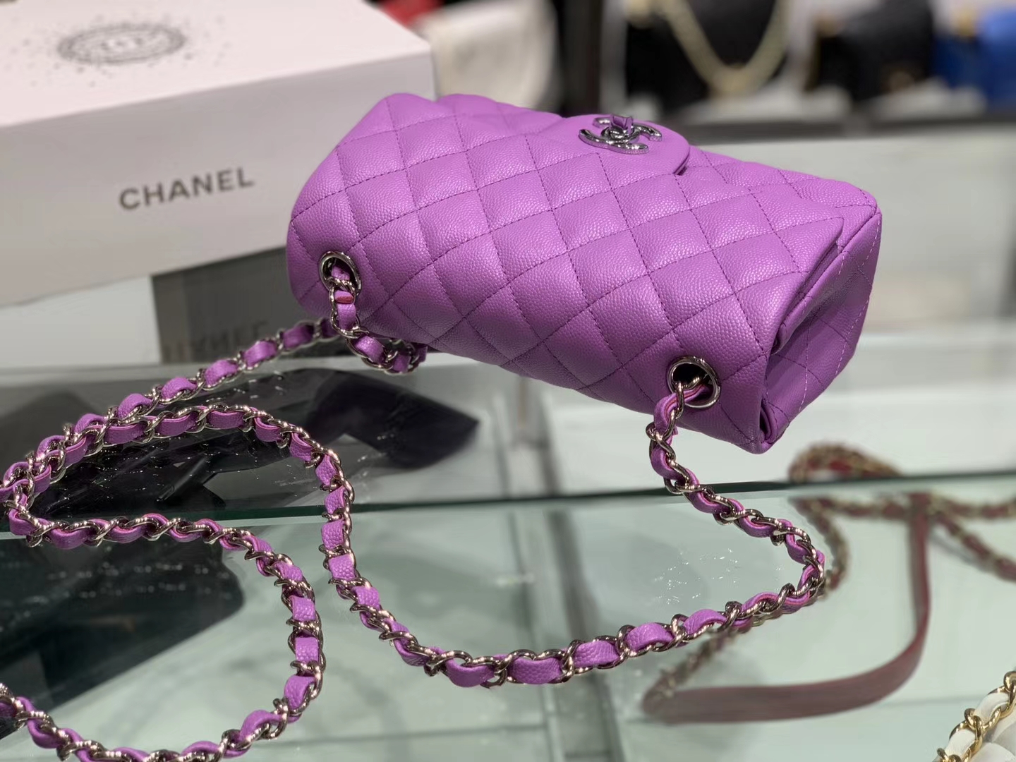 Chanel（香奈儿）cf # 链条包 细球纹 紫色 银扣 银链 20cm
