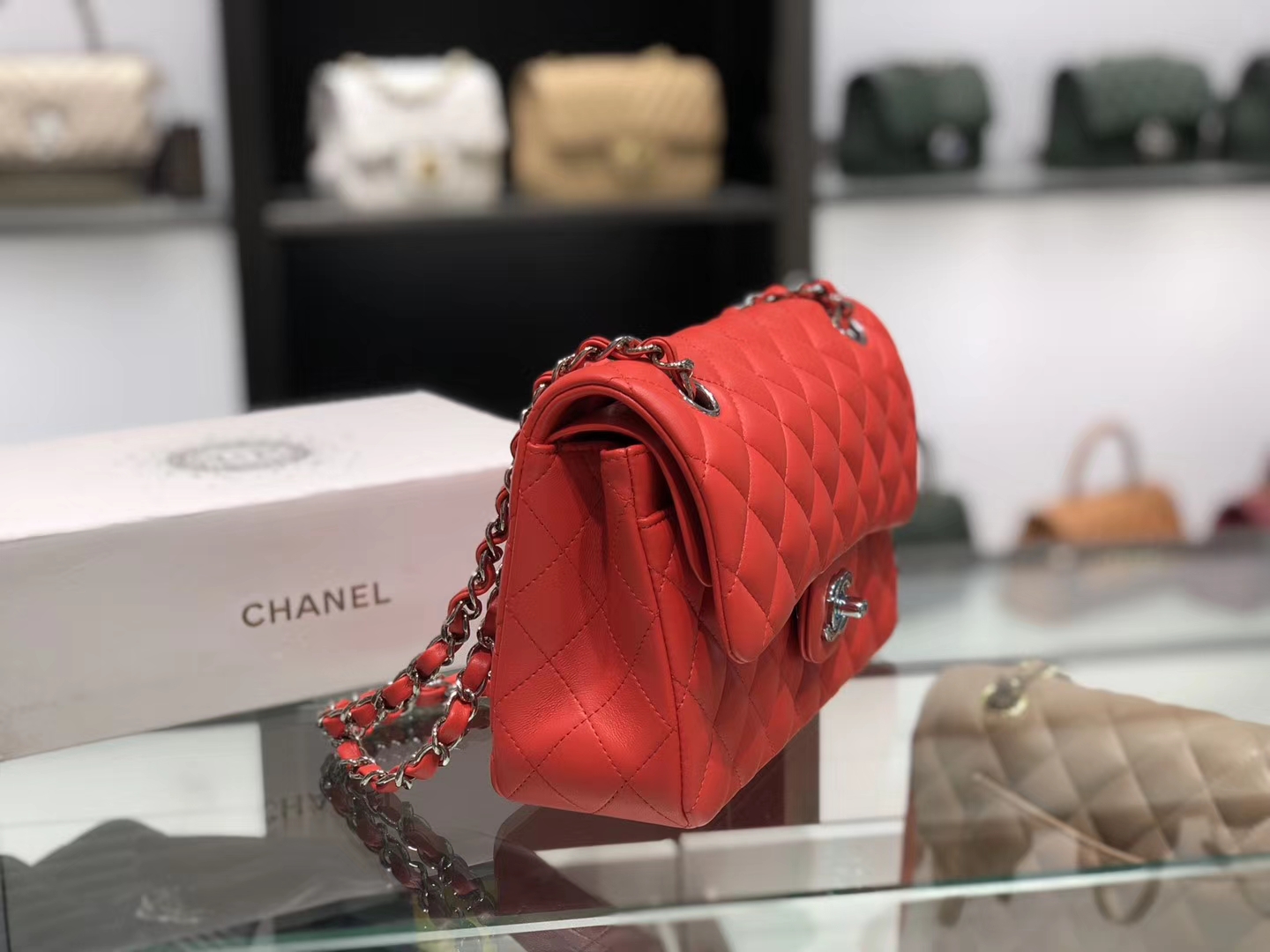 Chanel（香奈儿）cf # 链条包 中国红 银扣 银链 23cm