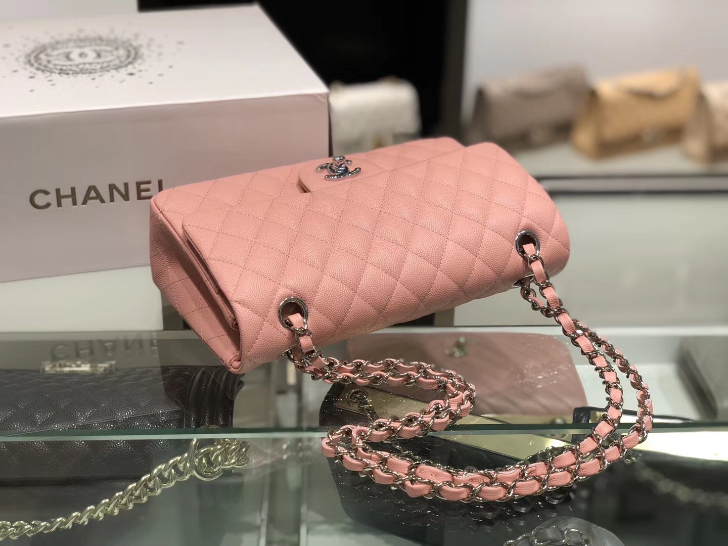 Chanel（香奈儿）cf # 链条包 藕粉色 银扣 银链 25cm