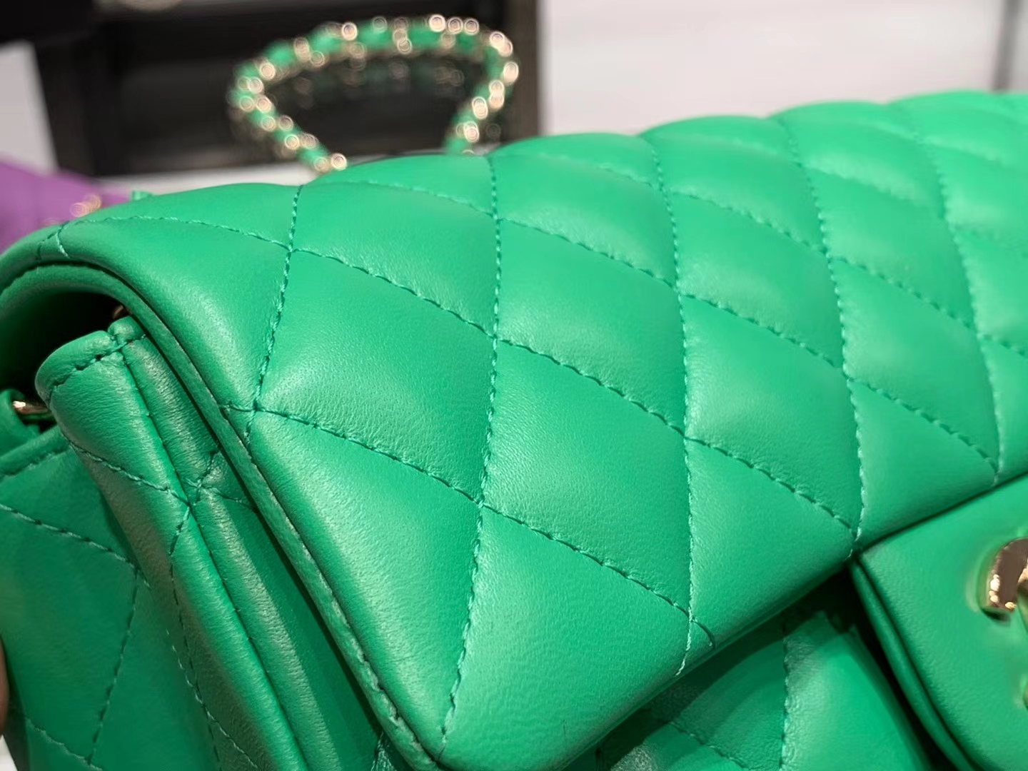 Chanel（香奈儿）cf # 链条包 mini 绿色 金扣 金链 20cm
