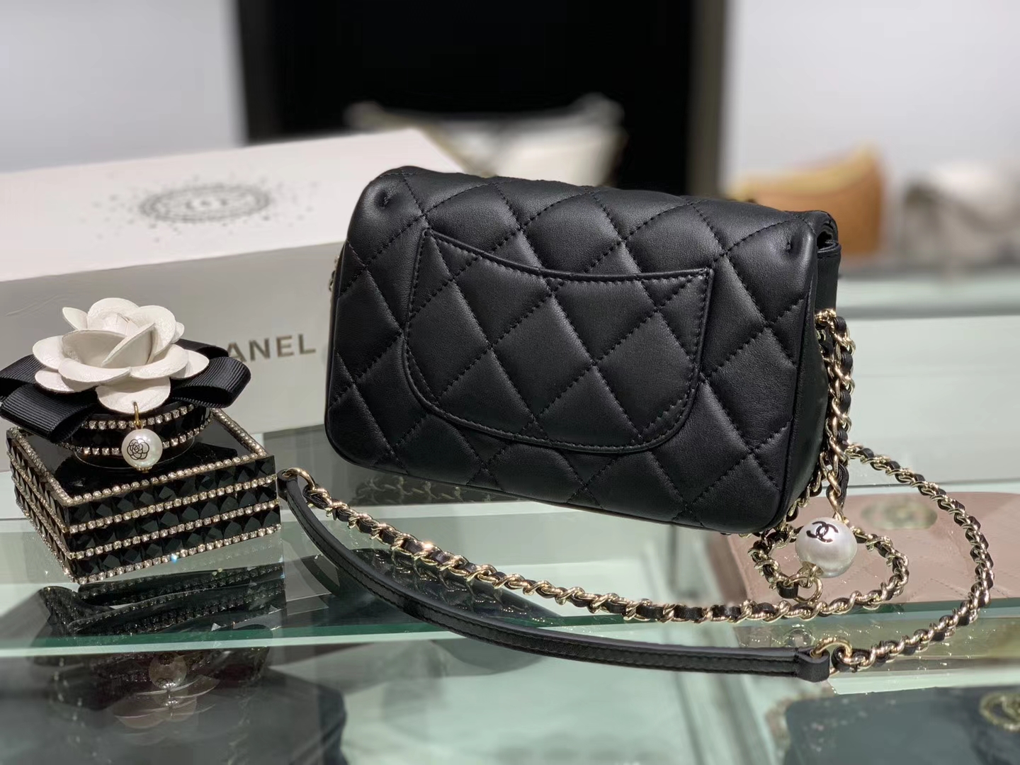 Chanel（香奈儿）2020 新款 珍珠包 超级仙女 长度可调节 黑色 金扣