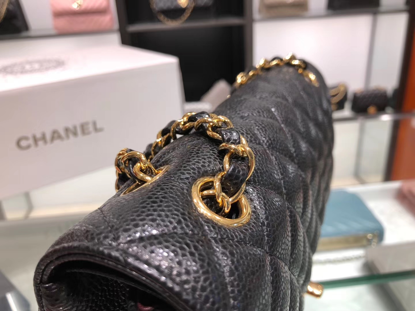 Chanel（香奈儿）cf jumbo 链条包 经典黑 金扣 金链 25cm