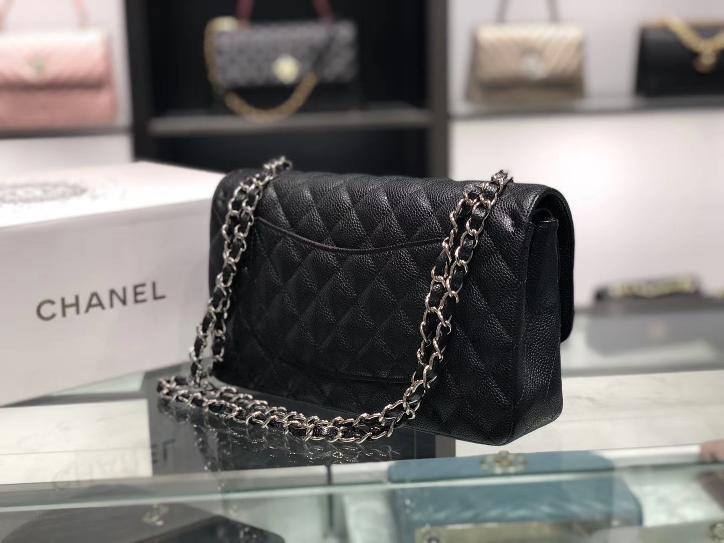 Chanel（香奈儿）cf jumbo 链条包 经典黑 银扣 银链 25cm