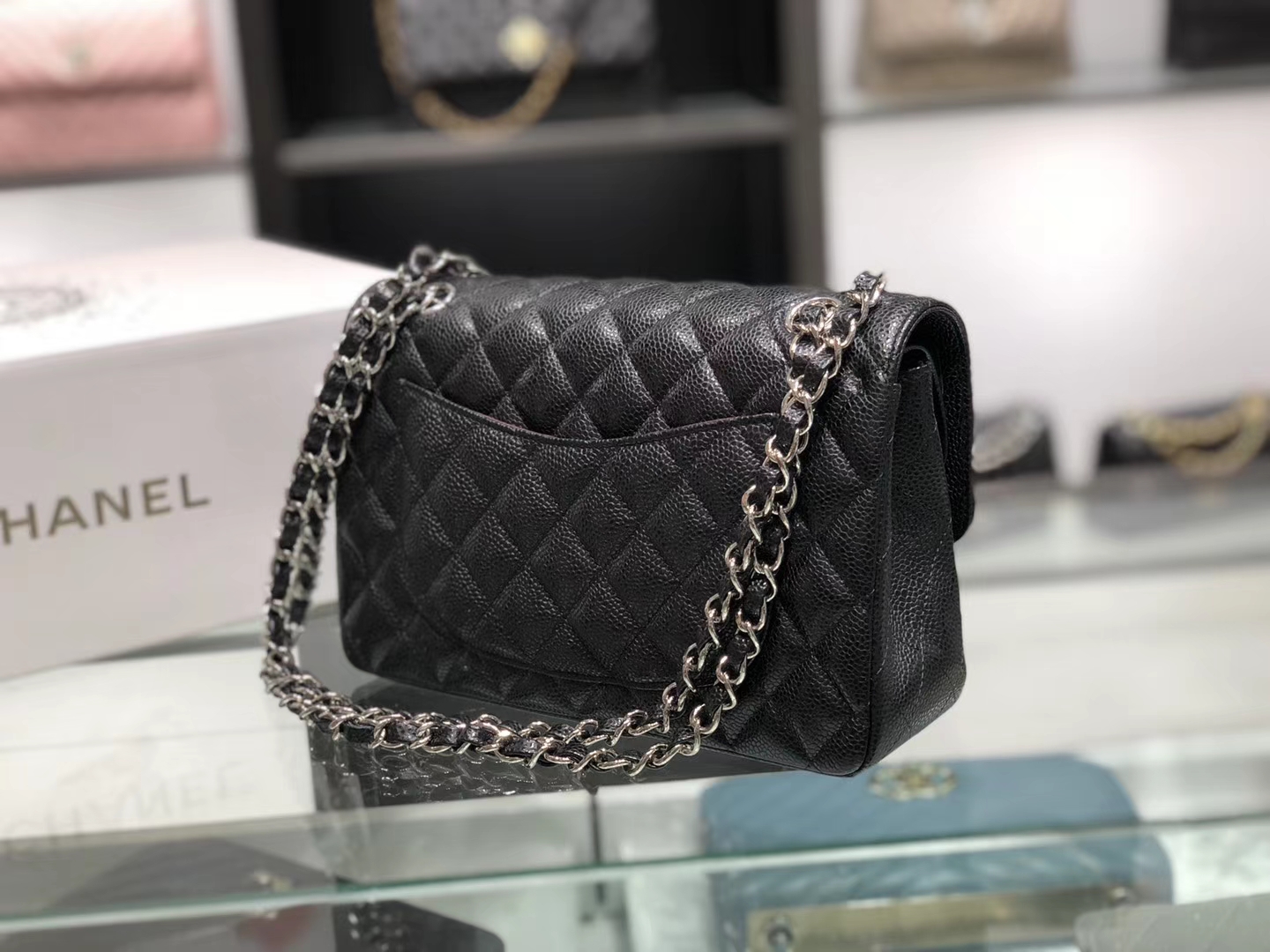 Chanel（香奈儿）cf jumbo 链条包 经典黑 银扣 银链 23cm