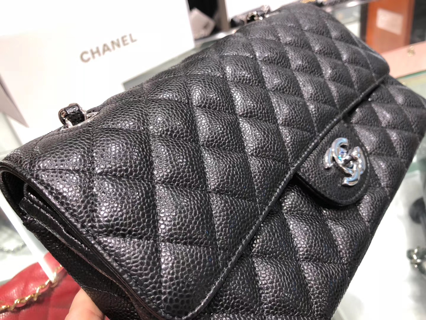 Chanel（香奈儿）cf jumbo 链条包 经典黑 银扣 银链 25cm