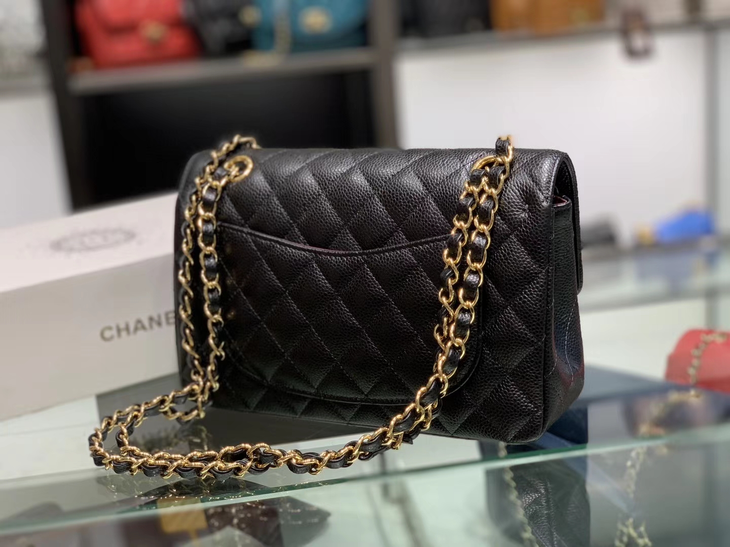 Chanel（香奈儿）cf jumbo 链条包 经典黑 金扣 金链 23cm