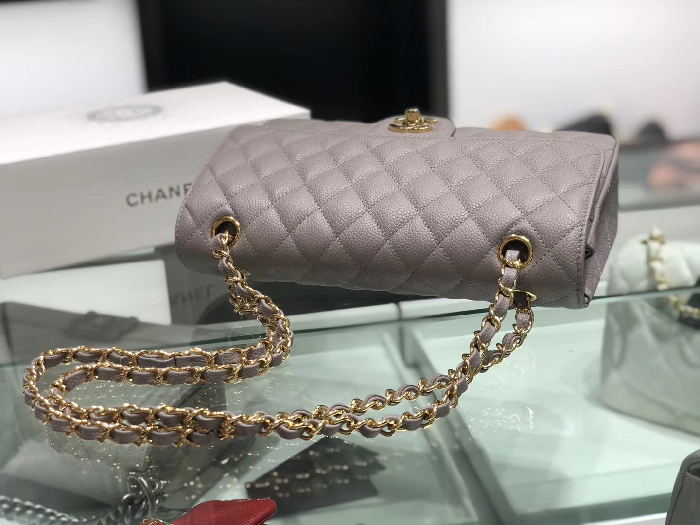 Chanel（香奈儿）cf # 链条包 大象灰 【鱼子酱】 金扣 金链 25cm