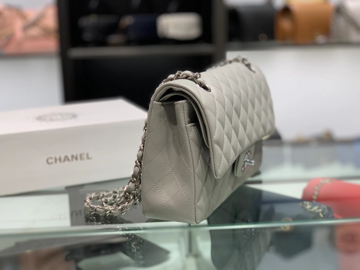 Chanel（香奈儿）cf # 链条包 风衣灰 细球纹 银扣 银链 25cm