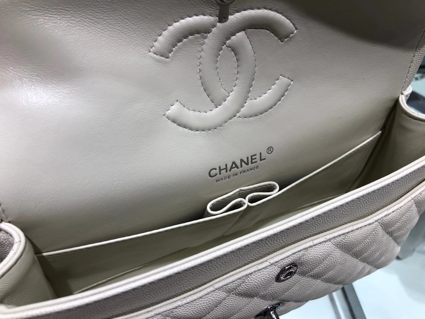 Chanel（香奈儿）cf # 链条包 奶昔白 细球纹 银扣 银链 25cm