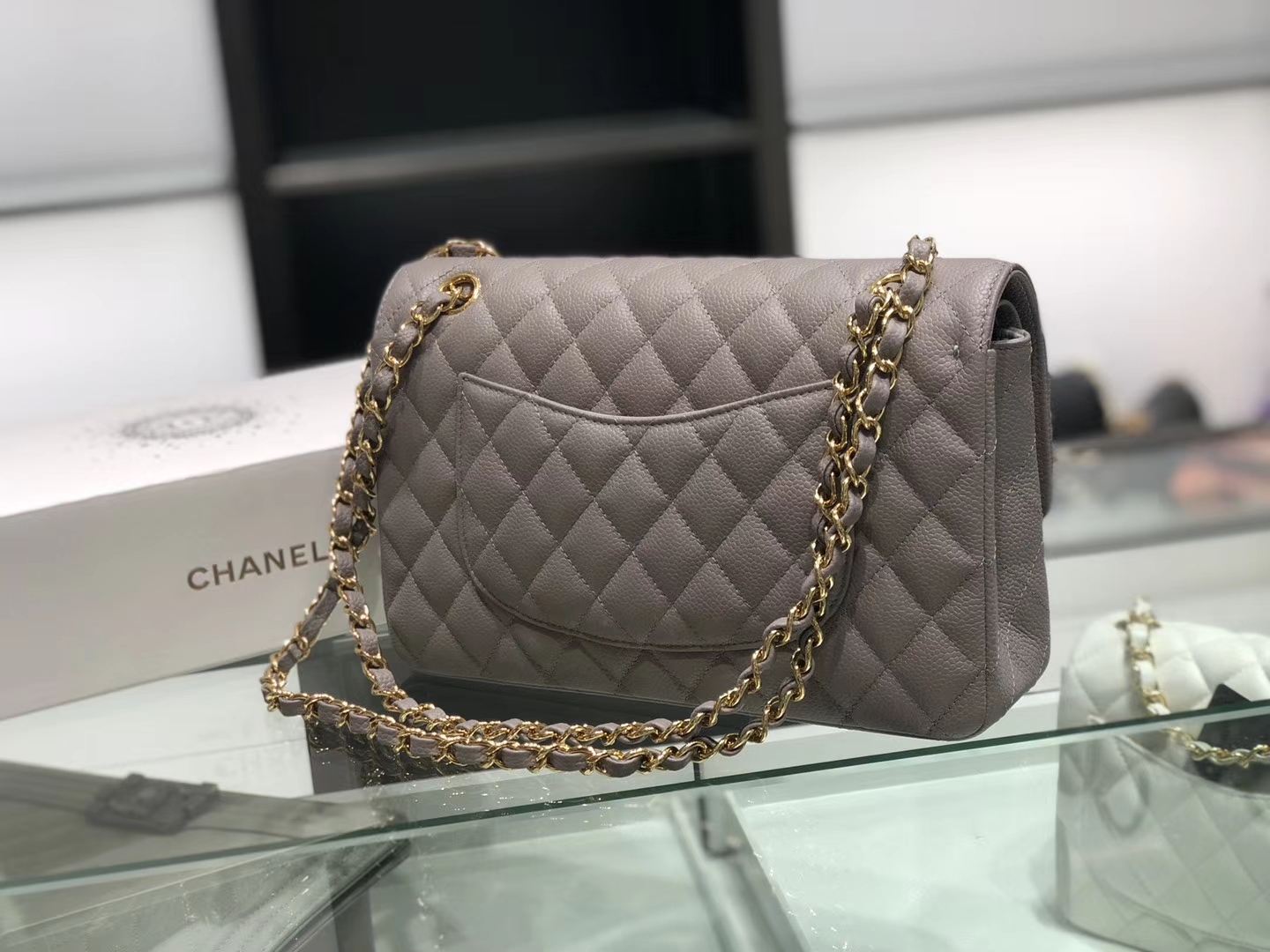 Chanel（香奈儿）cf # 链条包 大象灰 【鱼子酱】 金扣 金链 25cm