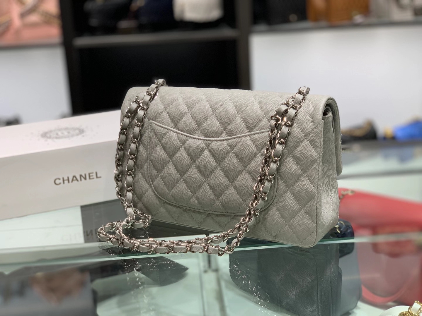 Chanel（香奈儿）cf # 链条包 风衣灰 细球纹 银扣 银链 25cm